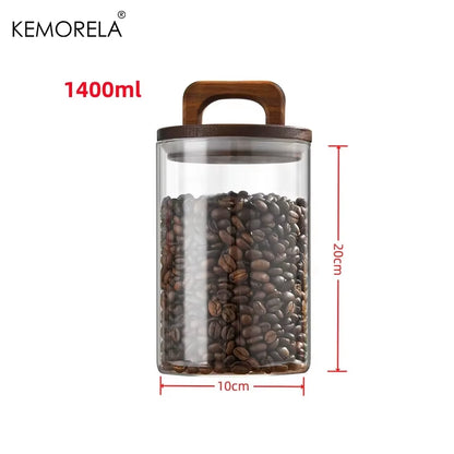 SealNest™ Glass Storage Jar with Wooden Lid – Airtight Kitchen Canister for Coffee, Tea, Spices & More