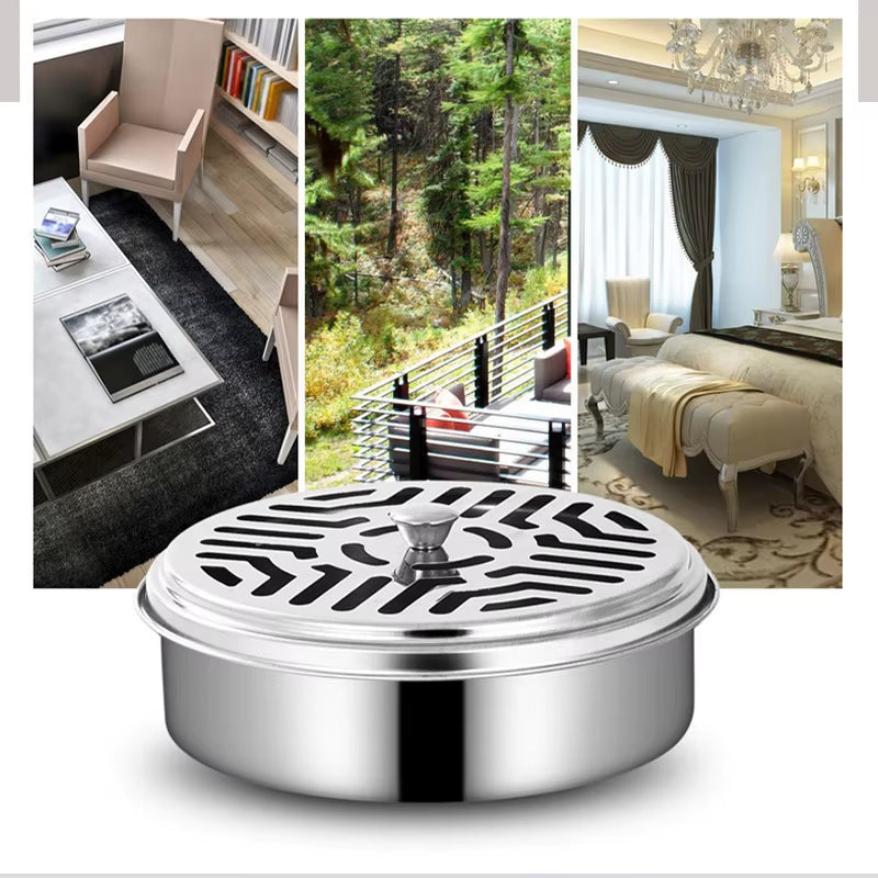 BuzzGuard™ Stainless Steel Mosquito Coil Holder – Covered Coil Burner Tray for Safe, Clean & Stylish Protection